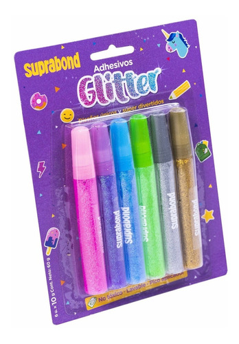 Imagen 2 de 6 de Set Suprabond Adhesivo Glitter Glue 6 Colores