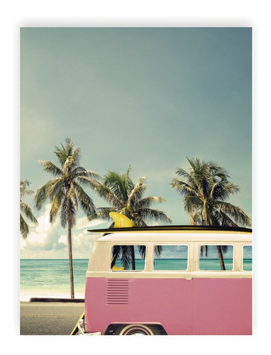 Láminas Para Cuadros -30x40 Surf Playa Van Furgoneta Rosa