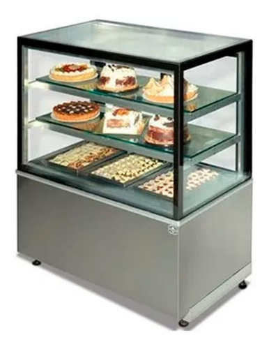 Exhibidora Refrigerada 90cm 3 Niveles Vidrio Acero Kubo 3n