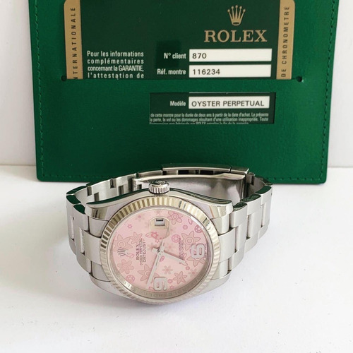 Rolex Datejust Ouro Branco & Aço 36mm Fundo Floral Completo