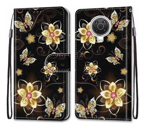 Cc Funda Tipo Cartera Para Nokia G10 Gold Butterfly,
