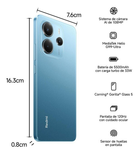 Redmi Note 14 Con Smartwatch G-tide R5 + Redmi Buds 6 Active Audífonos Bluetooth
