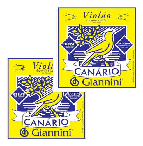 Imagem 1 de 1 de Kit 2 Encordoamento Canario Violão Aço Com Bolinha