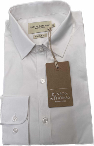 Camisa Manga Larga Hombre Blanco Benson &thomas Fit Ajustada