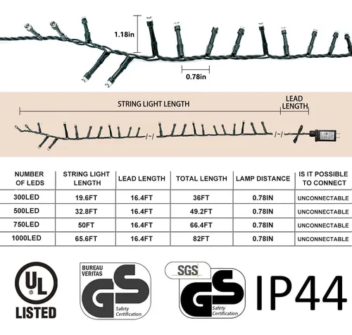 Luces De Árbol De Navidad Led Gresonic, 1000 Led 656 Pies