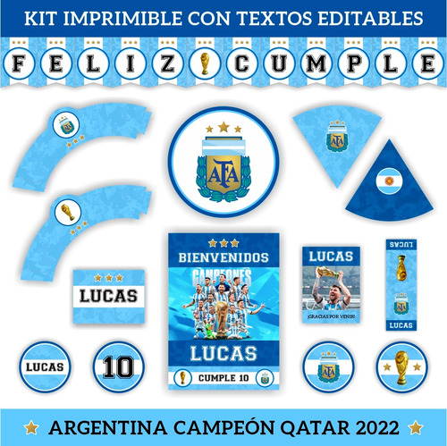 Kit Imprimible - Texto Editable Selección Argentina Campeón