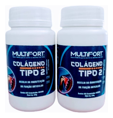 Colágeno Tipo 2 Multifort Suplemento Alimentar(2 Potes C/60) Sabor Sem Sabor
