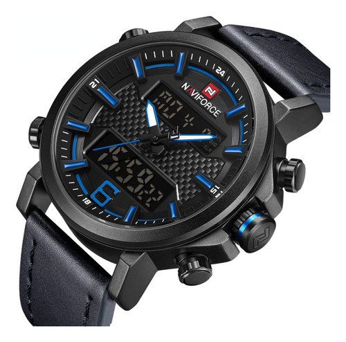 Reloj De Cuero Digital Militar Impermeable Naviforce