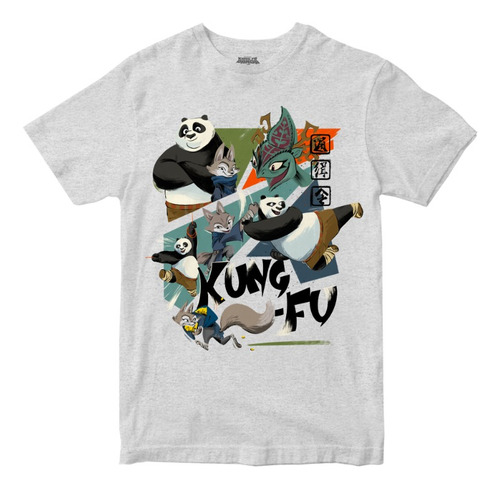 Playera Para Hombre Kung Fu Panda Team Color Gris