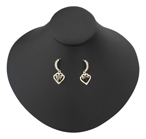 Aretes Para Mujer Corazón Zircón Negro Joya Plata 925