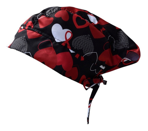 Gorro Médico Quirúrgico Dama Negro Corazones Rojos