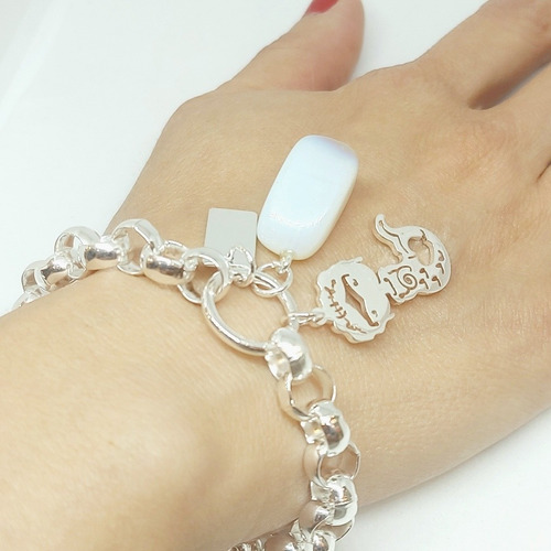 Imagen 2 de 5 de Pulsera Con Dije Sirena Y Piedra De La Luna Acero Blanco