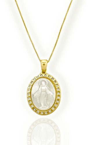 Colar Dourado Medalha Nossa Senhora Das Graças Madrepérola