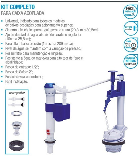 Imagem 2 de 8 de Kit Completo Universal Para Caixa Acoplada Liege 906557