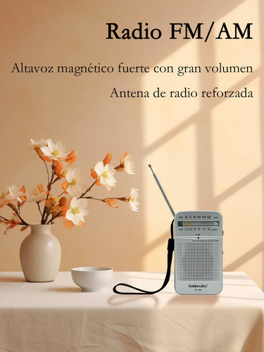 Radio Portátil Con Altavoz Y Conector Para Auriculares Am Fm Plateado