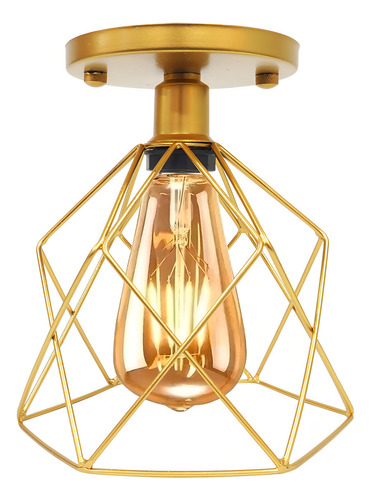 Lámpara LED industrial tipo candelabro Plafon Aramado, copa retro, color dorado