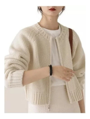 New Classic Thick Knit Cardigan With Round Collar And Zip