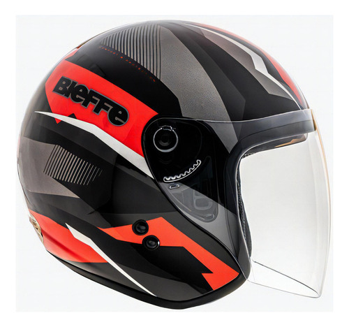 Capacete Aberto Bieffe Allegro Vtr Preto Oculos Interno Cor Preto Brilho com Vermelho Tamanho do capacete 58