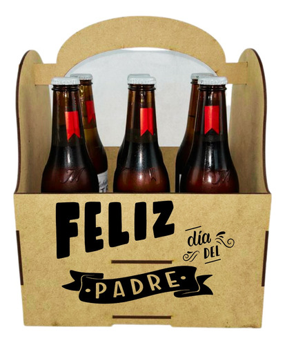 Caja Porta Six Cervezas Con Destapador Día Papá Padre Mdf