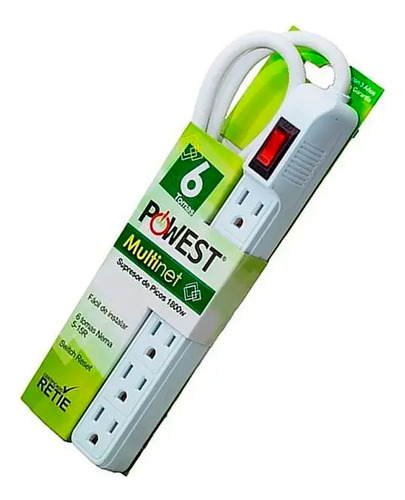 Supresor De Pico Powest 60hz 15a 6 Tomas 120v Blanco