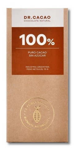 Chocolate 100% Puro | Dr. Cacao | Sin Azúcar | X80g Sparta