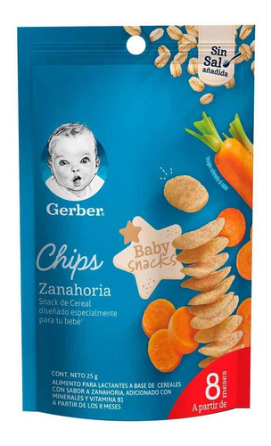 Snacks Gerber Chips Etapa 3 Zanahoria Bolsa 25g