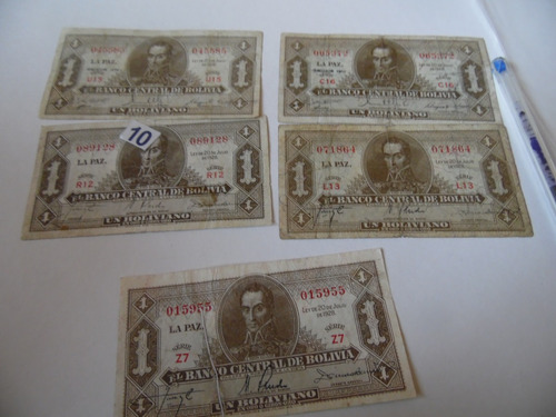 5 Billetes  De Un Boliviano  Año  1928