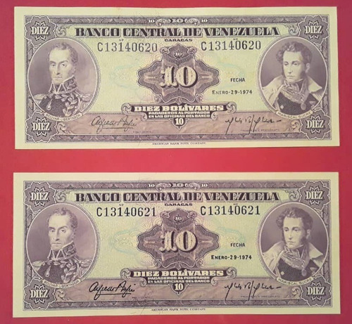 10 Bs De 1974 C-8, Consecutivos. Nuevos.