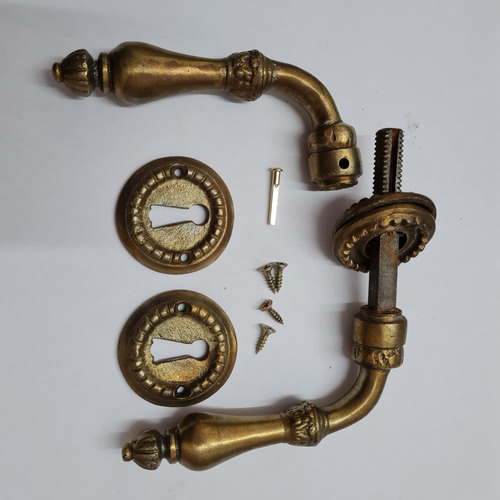 Picaporte Antiguo Dorado Viejo En Bronce Macizo Artesanal