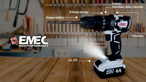 Rotomartillo 1/2 Sin Carbones 20v 1bateria Emec Edbl20v1x4