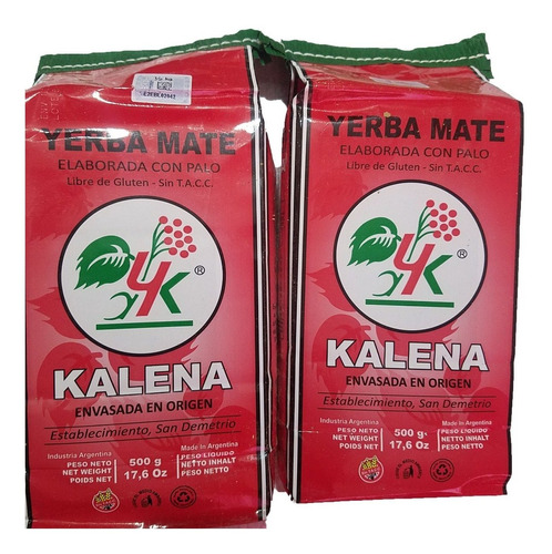 Yerba Mate Kalena 1 X 500 Gr Sin Tacc   Organica 
