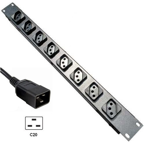 Calha Régua Pdu Rack 8 Tomadas Com Plug C20 16a P/ Nobreaks