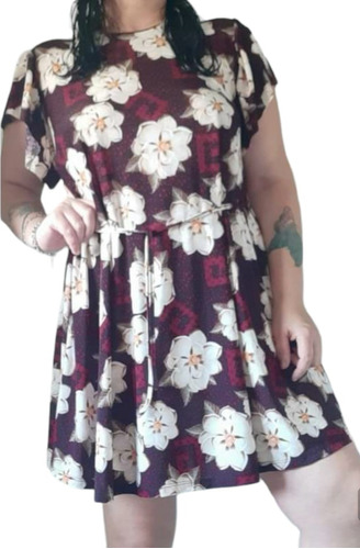 Vestido Estampado Seda Fría, Talle L/xl 