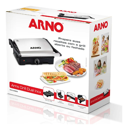 Grill Arno Dual Inox Com Abertura De 180° Gnox 127v