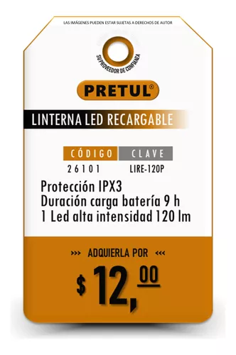 Linterna Recargable De Alta Potencia 80 Metros, 120 Lúmenes Pretul PRETUL