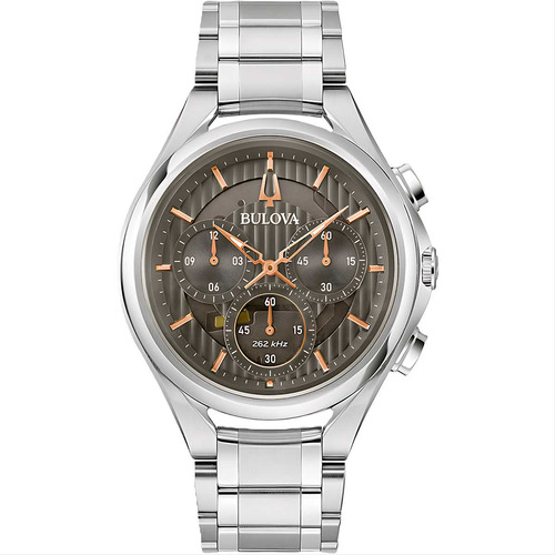 Relógio Bulova Masculino Curv Precisionist Cronógrafo 96a298 Correia Prateado Fundo Cinza