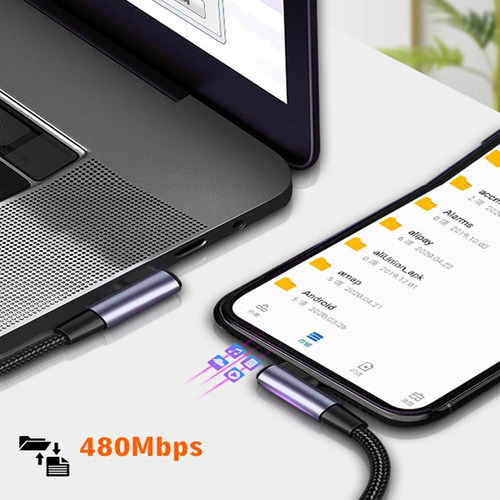 Cable De Carga Rápida Pd 100w Usb C A Usb Tipo C 90 Grados