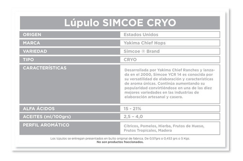 Lupulo Yakima Chief 5kg Simcoe Cryo Cosecha 2020