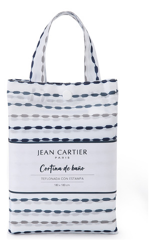 Cortina De Baño Jean Cartier Teflonada Estampada 180x180 Color Pespunte Azul