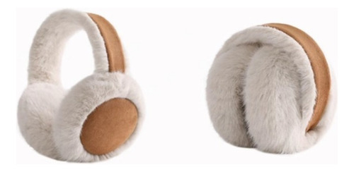 Orejeras Abrigadas Para Invierno Calentitas D Peluche Suaves Blanco Y Marrón Liso Por Fuera