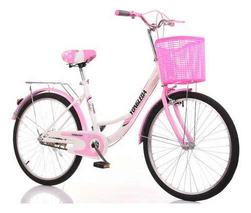 Bicicleta De Paseo Con Canasto Rodado 24 Asiento Comodo Color Rosa