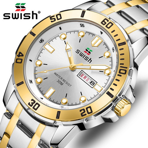 Relógios de quartzo luminoso de luxo Swish Calendar Cor de fundo: prata, dourado, branco