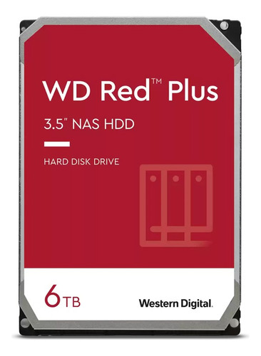 Disco rígido Western Digital Red Plus 5400 rpm Sata 6tb Nas cor vermelha