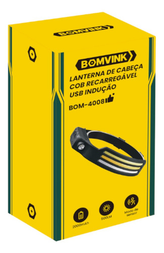Lanterna De Cabeça 500 Lúmens Recarregável Bom-4008 Bomvink
