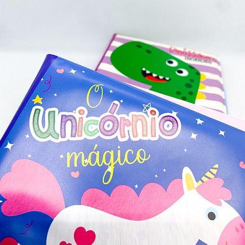 Kit Livro De Banho Grande - O Dinossauro Engraçado + O Unicórnio Mágico - 2 Livros Infantis