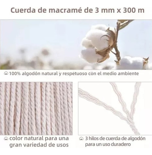 Cordón Macramé Torcido 3mm 300 Metros 100% Algodón