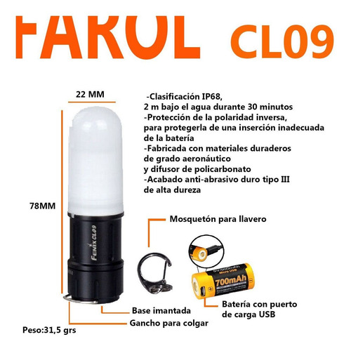 Imagen 2 de 7 de Farol Mini Led Fenix Cl09 200 L Sumergible Linterna Camping
