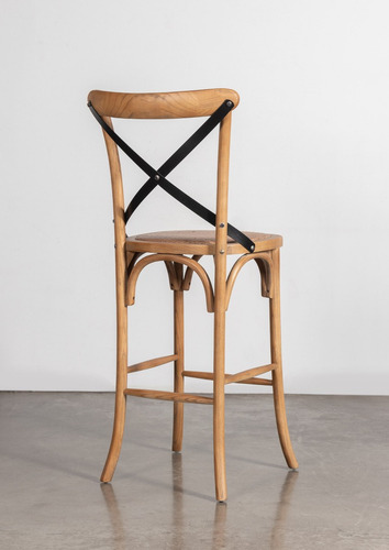 Banqueta Cross Vintage Lustre Roble Alta Ratan Madera Laqueado Natural