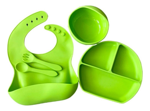 Set De Alimentación Silicona Bebe Plato Bowl Babero Cubierto