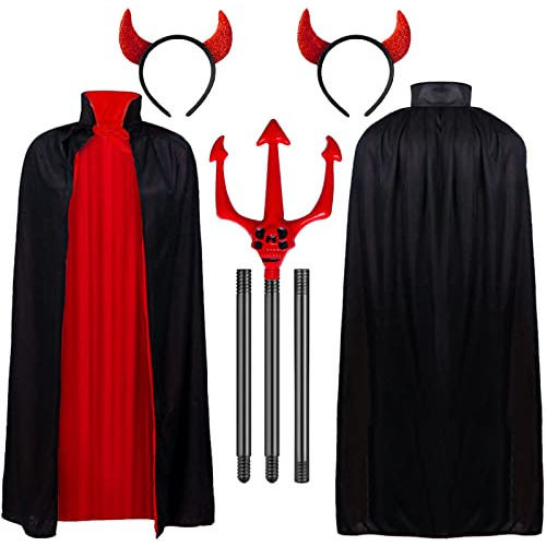 Conjunto De Disfraz De Diablo Halloween, Capa De Vampir...